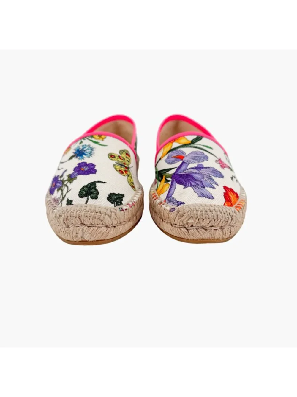 Gucci Flora Floral Canvas Espadrille Slip-On Flats White Size 37 US 7 Women’s